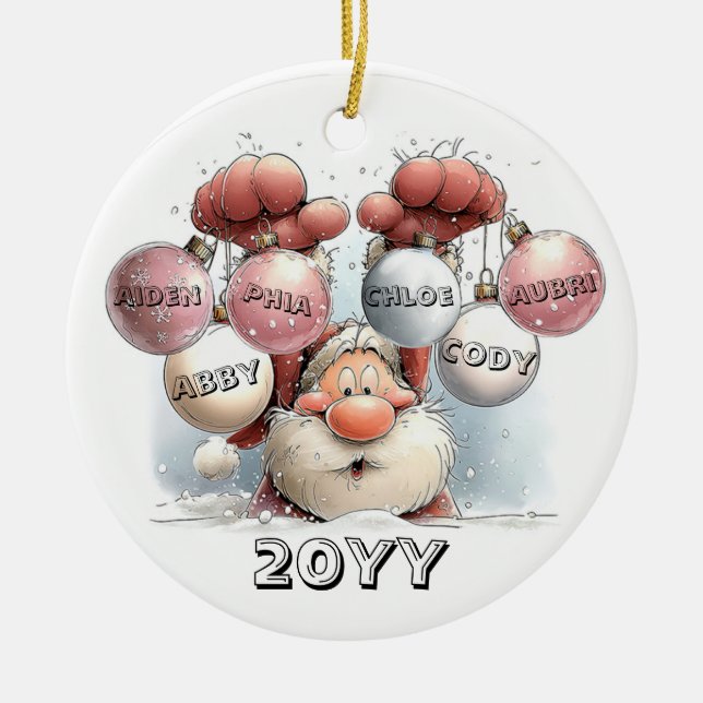 Personalized Santa in Snow Ceramic Ornament  (Front)