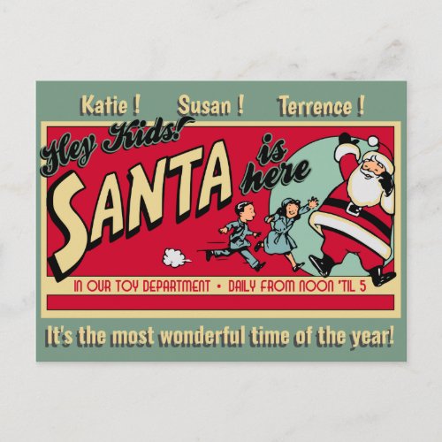 Personalized Santa is Here Christmas Postcard