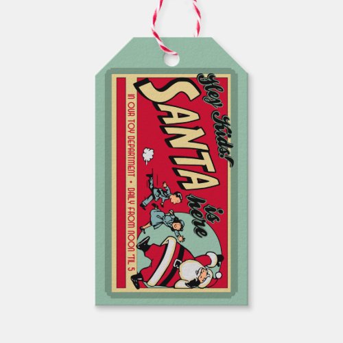 Personalized Santa is Here Retro Christmas Gift Tags