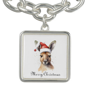 Personalized Santa Kangaroo Christmas Charm Bracelet