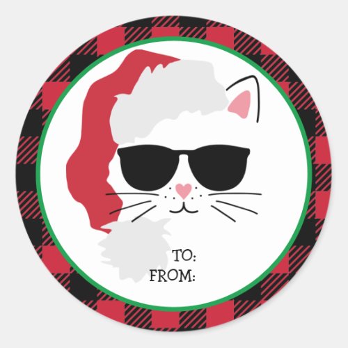 Personalized Santa Kitty Cat Christmas Stickers