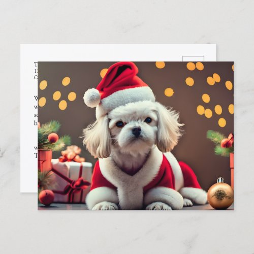 Personalized Santa Maltese Dog Merry Christmas Holiday Postcard