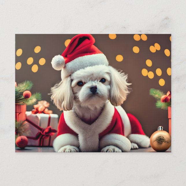 Personalized Santa Maltese Dog Merry Christmas Holiday Postcard (Front)