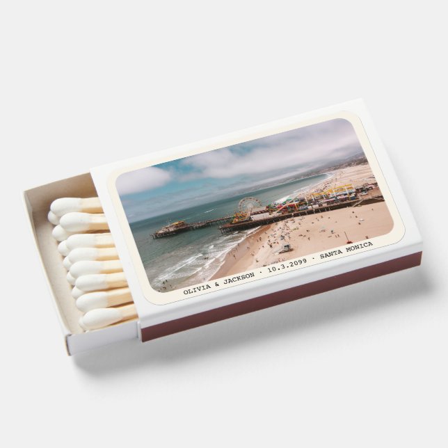 Personalized Santa Monica Wedding Favor Matches (Front Open)