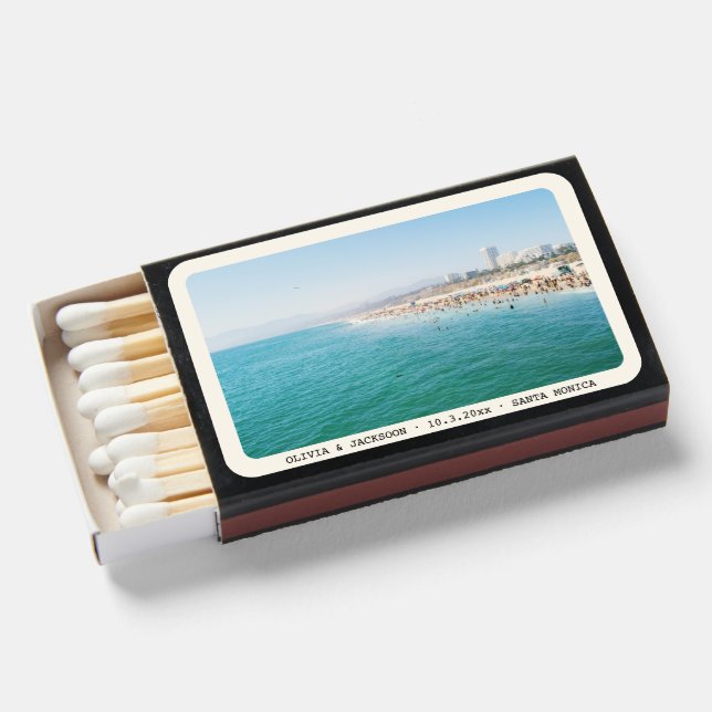 Personalized Santa Monica Wedding Favor Matches (Front Open)