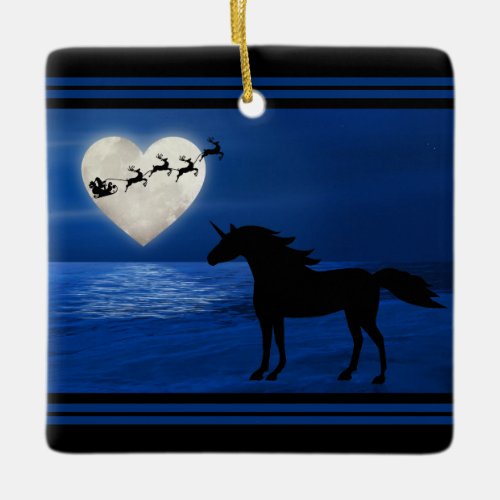 Personalized Santa Moon Unicorn Beach Christmas Ceramic Ornament