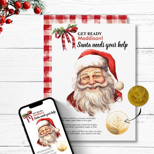 Personalized Santa Needs Your Help Red Magic Wish  Holiday Card
