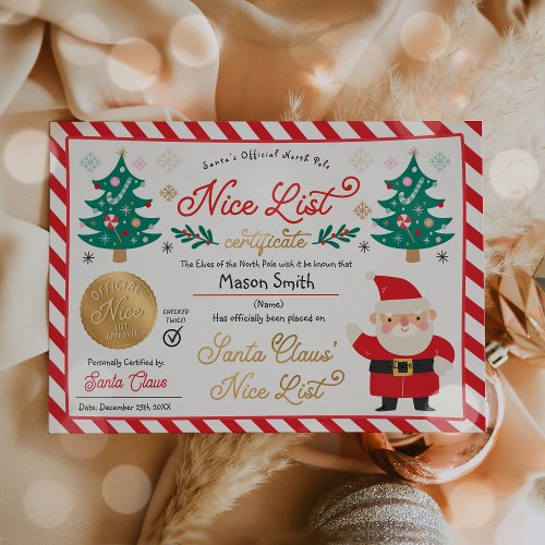 Personalized Santa Official Nice List Certificate Invitation