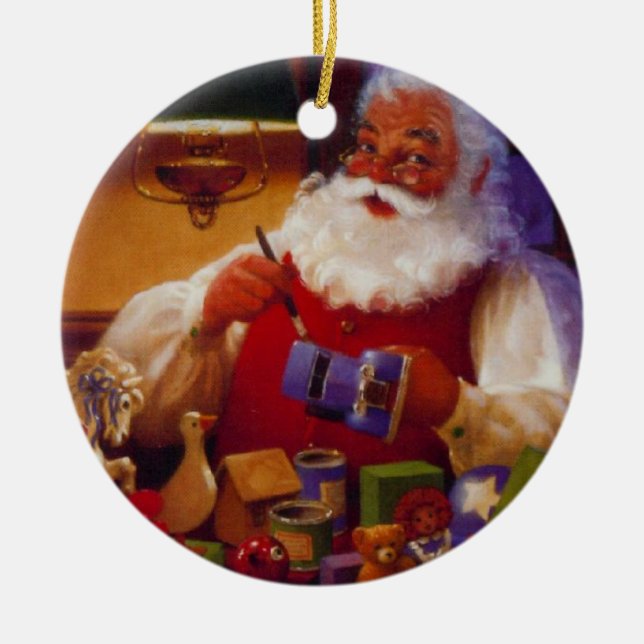 Personalized Santa Painting Toy Christmas Ornament (Front)
