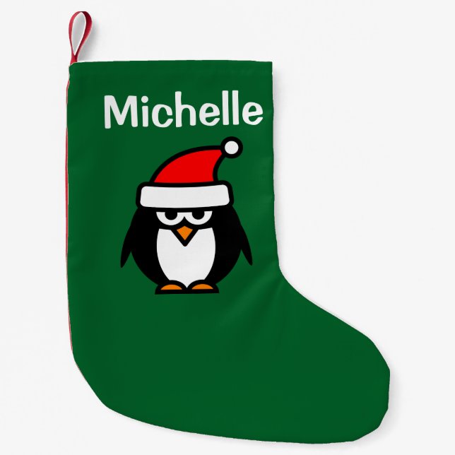 Personalized Santa penguin Christmas stocking (Front)