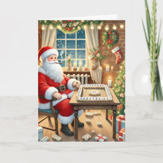 Personalized Santa Playing Mahjong Christmas Card
