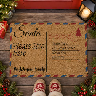 Personalized Santa please stop here Fiber Doormat