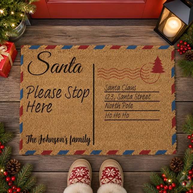Personalized Santa please stop here Fiber Doormat (Creator Uploaded)