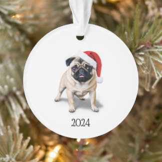 Personalized Santa Pug Acrylic Ornament