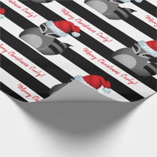 Personalized Santa Raccoon Striped Wrapping Paper