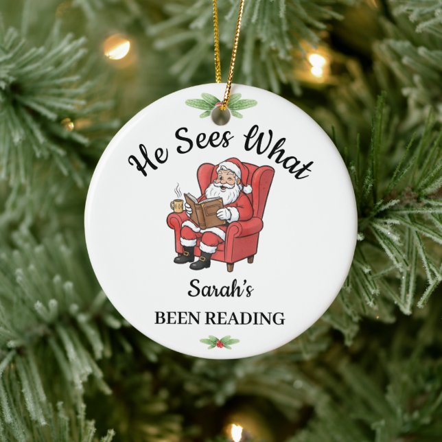 Personalized Santa Reading Ornament for Book Lover (Tree)