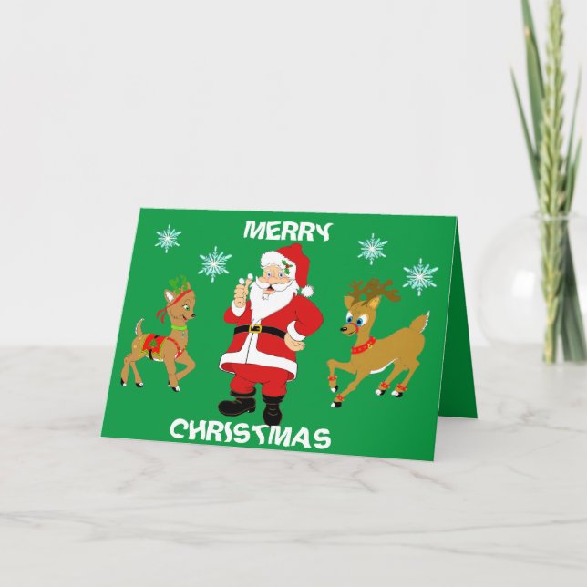 Personalized Santa & Reindeer Christmas Card (Front)