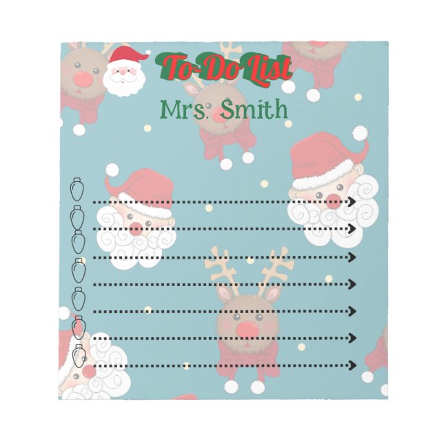 Personalized Santa Reindeer Christmas To-Do List Notepad (Front)