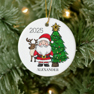 Personalized Santa Reindeer Christmas Tree Ceramic Ornament