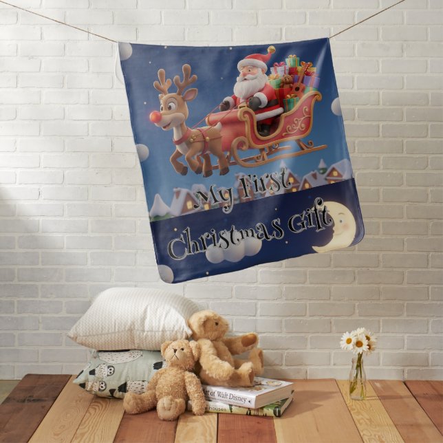 Personalized Santa Rudolph Baby Fleece Blanket (In Situ)