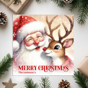 Personalized Santa Rudolph Christmas Kids Gift Jigsaw Puzzle