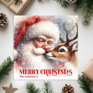 Personalized Santa Rudolph Christmas Kids Holiday  Jigsaw Puzzle