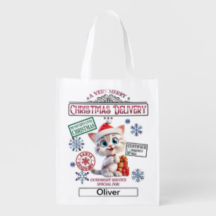 Personalized Santa Sack - Christmas Kitten Grocery Bag