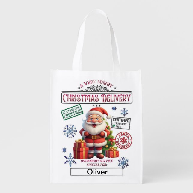 Personalized Santa Sack - Christmas Santa Grocery Bag (Front)