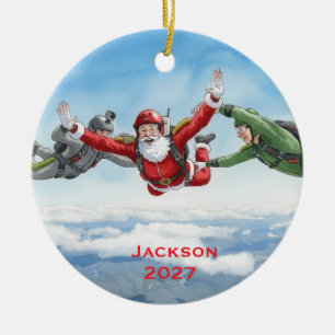Personalized Santa Skydiving Ceramic Ornament