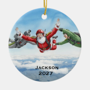Personalized Santa Skydiving Ceramic Ornament