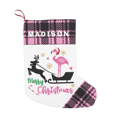 Personalized Santa Sleigh Christmas Flamingo Small Christmas Stocking