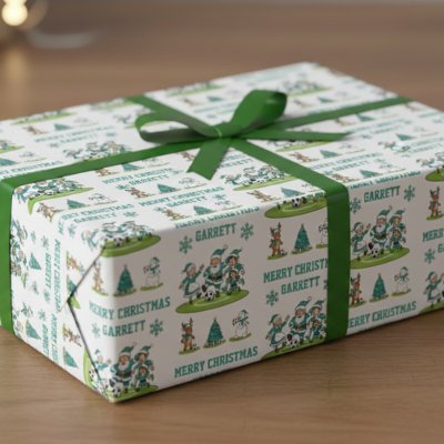 Personalized Santa Soccer Wrapping Paper Sheets