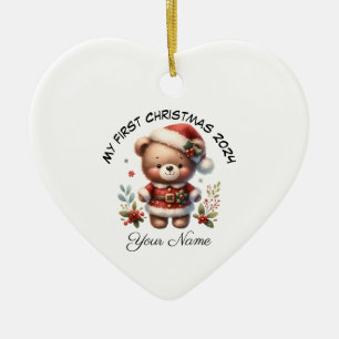 Personalized Santa Teddy Bear First Christmas Ceramic Ornament