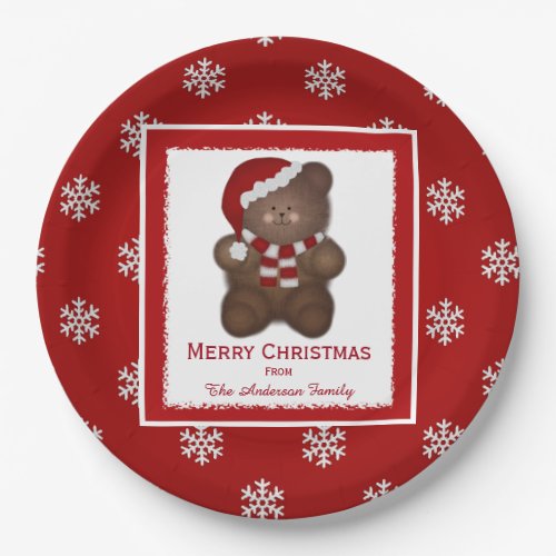 Personalized Santa Teddy Bear Paper Plates