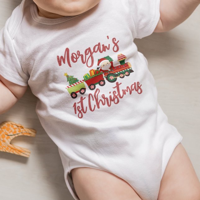 Personalized Santa Train Baby's First Christmas Baby Bodysuit (Creator Uploaded)