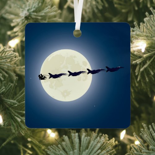 Personalized Santa w F_16 Jets Military Christmas Metal Ornament
