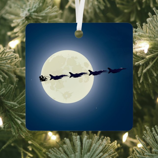 Personalized Santa w/ F-16 Jets Military Christmas Metal Ornament (Insitu)