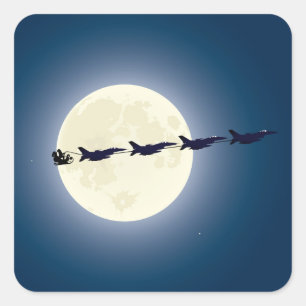 Personalized Santa w/ F-16 Jets Military Christmas Square Sticker