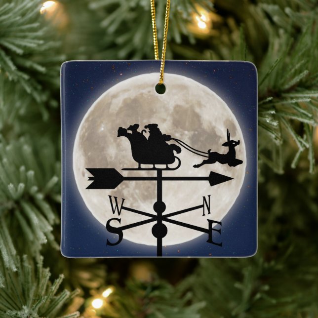 Personalized Santa Weathervane Full Moon Christmas Ceramic Ornament (Tree)