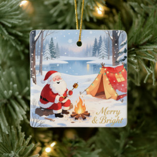 Personalized Santa Winter Camping Christmas Ceramic Ornament