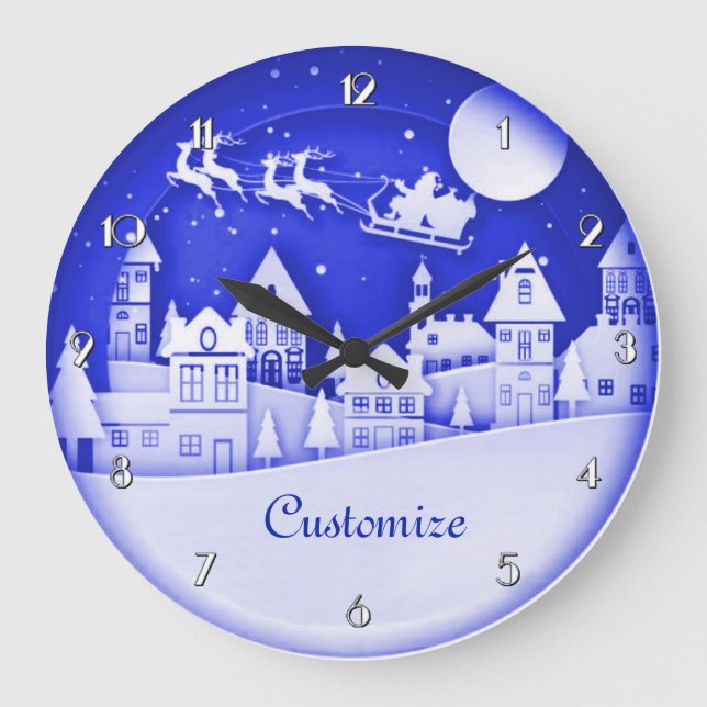 Personalized Santa Winter Village Large Clock (Front)
