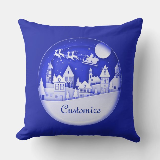 Personalized Santa Winter Village Throw Pillow (Front)