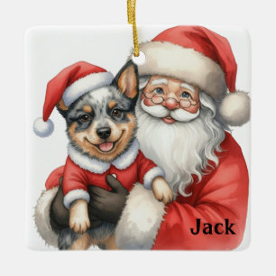 Personalized Santa with Australian Cattle Dog  Ceramic Ornament