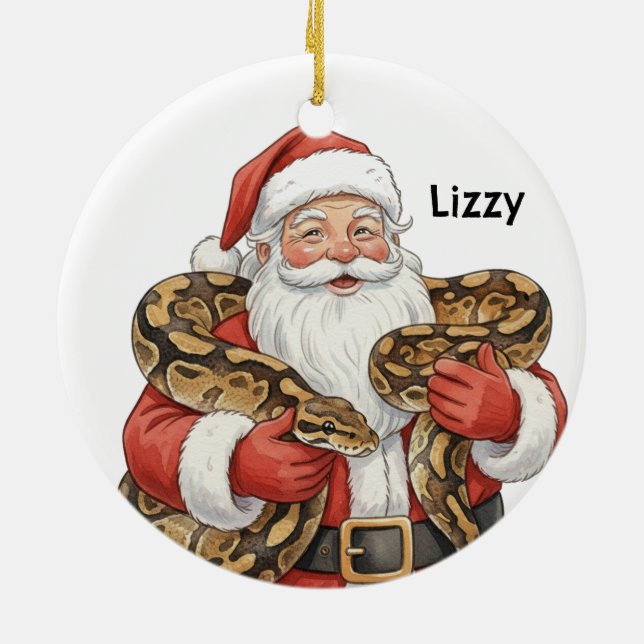 Personalized Santa with ball python snake Ceramic Ornament (Back)