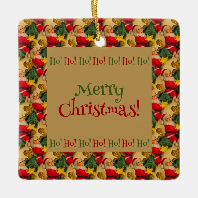 Personalized Santa's Christmas Greetings Ceramic Ornament (Front)