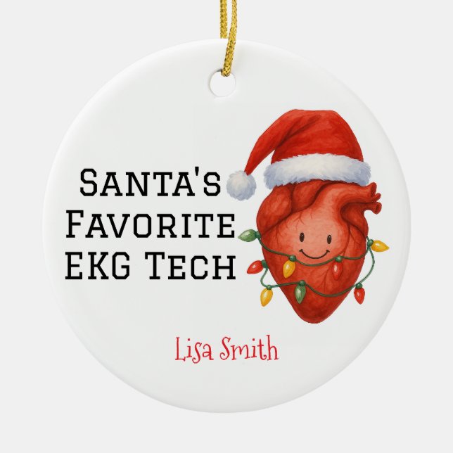 Personalized Santa's EKG Tech  Ceramic Ornament (Front)