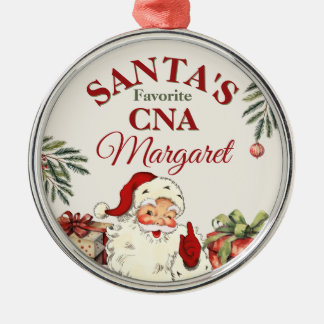 Personalized Santa's Favorite CNA Christmas Metal Ornament