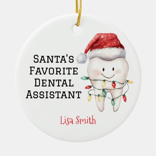 Personalized Santa's Favorite Dental Assistant Ceramic Ornament (Front)