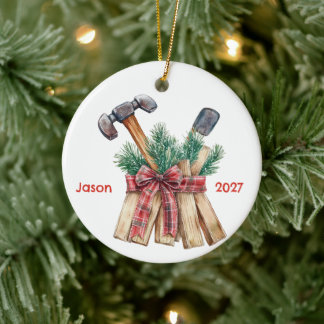 Personalized Santa's Favorite Handyman Ceramic Ornament