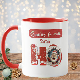 Personalized Santa's Favorite HO Red & White Xmas Mug